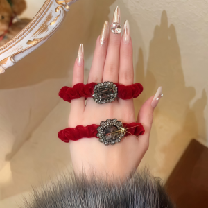 Red Rhinestone Hair Ties Women Thickened Year of Birth Hair Bands for Bun Tail Hair Elastic Band New Year Headwear Accessories