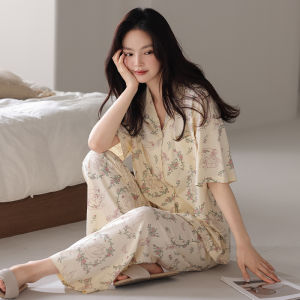 miiow | Cat Woman Sleepwear 2025 New Summer Lenzing Open Cardigan Short Sleeve Long Pants Plus Size Cool Feeling Home Clothes Set