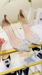 Giày cao gót 9cm HALEY STORE ball phale đá trong suốt cô dâu tiệc cưới rẻ bền đẹp tiểu thư thời trang