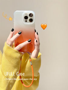 UFULL Ins Style Sweet Girl Heart Star Orange Phone Case Full Cover with Wristband Lanyard Anti-Fall Protection for Apple 17 pro Max