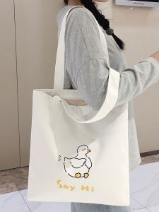 Large Capacity Canvas Shoulder Bag Womens Handbag Commuter Tote School Supplement Bag Printed Soft Fabric Korean Style