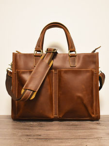 Handmade Vintage Leather Shoulder Bag Mens Crossbody Bag Handbag Briefcase 14 Inch Computer Bag British Style Cowhide Bag