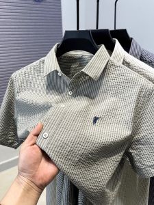 Áo Thun Nam Tay Ngắn Thêu Paul 2025 Mới Về Sọc Dọc Thời Trang Áo Sơ Mi Cotton Polyester Mùa Hè Thoáng Khí Thường Ngày