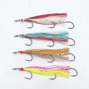 2 Sets 6/0 8/0 Octopus Hook Tarpon Snapper Saltwater Fishing Lure Rigs 3 Hooks On a Rig Strong PE Line Swivels Long Flash Skirts