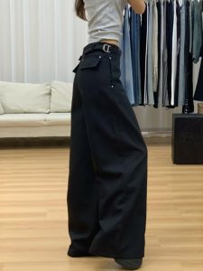 YAYUEMEI | Elegant New Autumn/Spring High Waisted Black Wide Leg Suit Pants