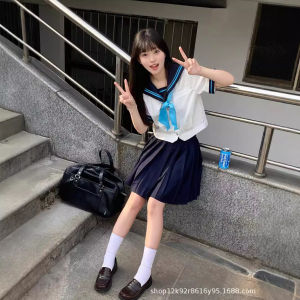 New Sweet Original Jk Uniform Basic Style Short Sleeve Sailor Suit Set Top Womens College Style Spring 2024 Fashion