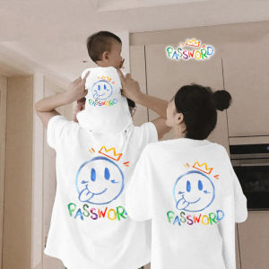 Special Family Matching Summer T-Shirts Smile Face Short Sleeve One Three Four People Can Match Cotton Children Parenting Wear