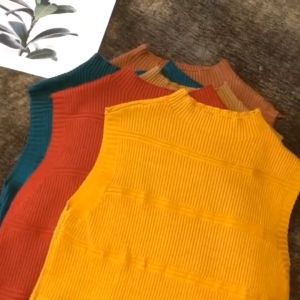 FRAN New Sleeveless Knitted Top Women Half Turtle Neck Slim Tank Top