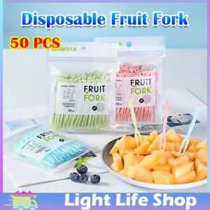 50pcs/set Afternoon Tea Fork Plastic Fruit Fork Disposable Tableware Fruit Fork