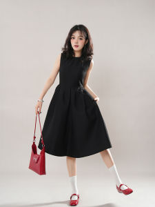 Coco Forest Hepburn Style Sleeveless Waist-Cinched A-Line Black Dress French Design Summer Womens Dress Midi Skirt Gown