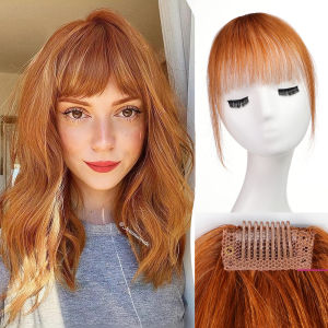 Bangs Clip in Air Bangs Ginger Orange Bangs Fringe with Temples Hairpieces 100% Real Human Hair Extensions for Women Daily Wear