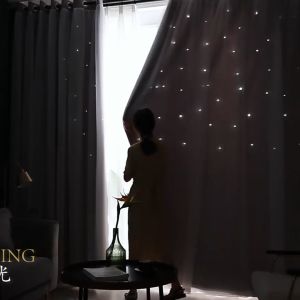 MHX1PC Hollow star blackout curtainscurtains for window girlish princess style curtains Nordic style hollow curtains double-layer hollow curtains for living room floating curtains