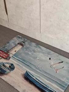 Thảm Trải Sàn Ven Biển VIKAMA Họa Tiết Hải Đăng Và Chim Hải Âu Có Họa Tiết Cũ Kỹ Chống Mài Mòn Dễ Lau Chùi Thảm Chào Mừng Chống Trượt Để Sử Dụng Trong Nhà