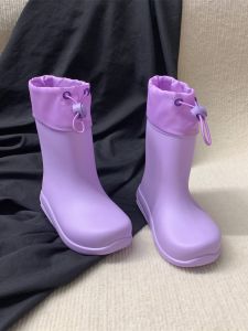 Princess Pure Purple Childrens Rain Boots Anti-Slip School Play Water Shoes Toddler Kindergarten Drawstring Easy to Put on