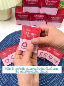 (SG Seller) Wholesale Price 20 Piece Pack/Bag Emergency Stain Remover Wipes Clothes Stain Remover Wipes Individually Packed No Water Needed Quick Cleaning