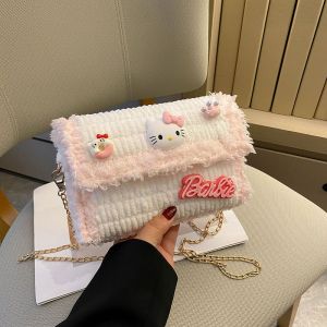 กระเป๋าผ้าลูกฟูก DIY ทอมือพร้อมหัวเข็มขัดแม่เหล็กและรูปแบบแอนิเมชั่นการ์ตูนกระเป๋าสะพายสี่เหลี่ยมเล็กสําหรับเยาวชน