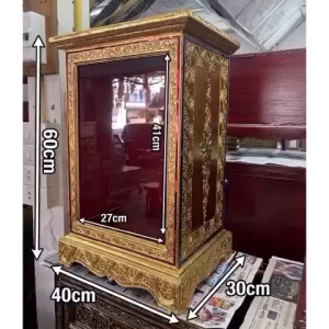 ตู้บริจาค ตู้รับบริจาค แถมฟรี! สลักชื่อบริจาค ไม้แกะสลัก ปิดทองคำเปลว (40x30x60cm) ตู้ใส่ซองทำบุญ ขาตรง ทรงสูง ประดับกระจกสี