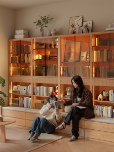 DONGMU | Tủ Sách Gỗ Toàn Bộ Với Cửa Kính Để Hiển Thị Và Lưu Trữ