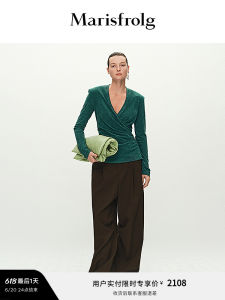 เสื้อเชิ้ตคอวีผ้ากำมะหยี่ทรงสลิมฟิต Marisfrolg ฤดูใบไม้ผลิ 2025 เสื้อเชิ้ตแขนยาวสไตล์ใหม่สำหรับผู้หญิง