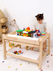 Childrens Wooden Building Block Table Multi-Functional Early Education Handcraft Study Desk Chair Adjustable Height