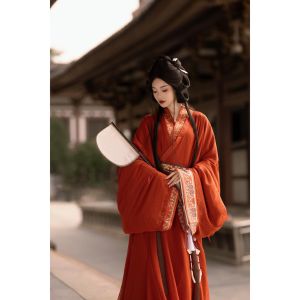 Original Hanfu Ancient Chinese Costume Womens Large Size Red Original Adult Collar Straight Skirt Print Long Sleeve Spring Dress
