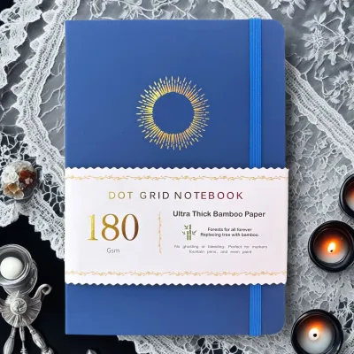 BUJO A5 Dot Grid Journal – 180gsm Premium Paper Notebook Silver Edges Hardcover 160 Pages Pocket & Gift Box