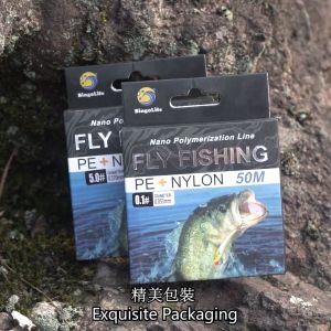 Alat Senar Pancing Terbang 50m Benang Pancing Kuat Anti Gigitan PE + Nilon Fly Fishing Line Anti Keriting Ikan Anti Kusut 0.05mm