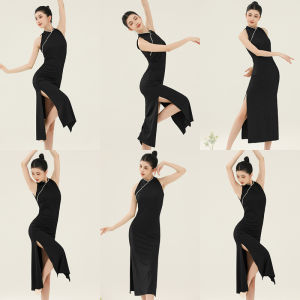 Modern Classical Dancing Dress Cheongsam Body Charm Exercise Clothing Female Adult Slit Black Slim Looking Chinese Classic Dance Performance Costumes