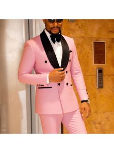 2 Piece White Jacquard Men Wedding Suits Shawl Lapel Double Breasted Blazer Pants Set Slim Fit Groom Tuxedos For Party Prom