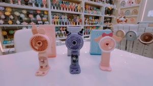 MSTHEOM Cute Rabbit Handheld Fan with Base Cell Phone Holder