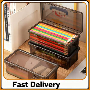 1/2PCS Transparent Black Storage Box Large-Capacity Storage Box Office Supplies Storage Box Packaging Pencil Storage Rganizer