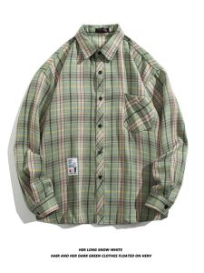 Japanese Style Plaid Shirt Men Spring Summer and Autumn New Trendy Loose Casual Boys Shirt Teenagers Long Sleeves Outwear