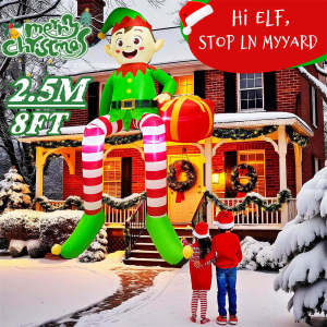 Christmas Inflatable Climbing Window Santa Claus/Sitting elf Model with LED LightsFor Xmas Party Indoor Gift Decoration Props