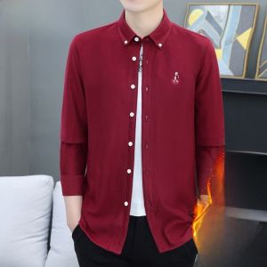 HENGYUANXIANG | Hengyuanxiang Mens Corduroy Long Sleeve Shirt Thickened Pure Color Autumn Winter Fashion Classic Style Youthful No Ironing Needed