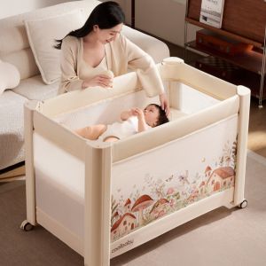 Coolbaby Mushroom House Baby Bed Foldable One Touch Seamless Portable Baby Bed Modern Simple Style with Mosquito Net Support Big Bed Conversion