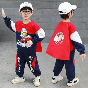 New Spring Autumn Ultraman Boys Clothes Set Fashionable Baby Robe Two Pieces Cotton Polyester Elastic Fiber Kids Outfit