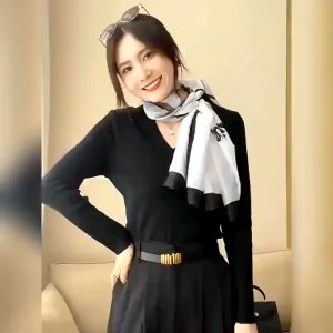 Khăn choàng cổ lụa nữ đẹp cao cấp họa tiết dây thừng hai màu đi biển thời trang mùa hè sang trọng - 80x190cm - Mã KS029