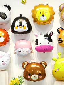 DINOSO Balon Foil Karakter Kepala Hewan Animal Karakter Kartun Zoo Binatang untuk Perlengkapan Dekorasi Pesta Ulang Tahun