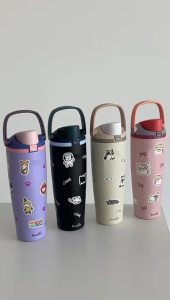 900ml Stainless Steel Tumbler Straw Cup Dual Drinking Cute Thermos Bottle With Straw Handle Office Cup Tahan Panas Sejuk