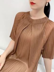 L-973F# One Size (45-75kg) Summer WomenS  Loose Mid-Length Pleated Dress