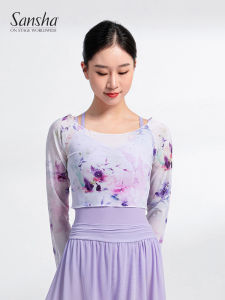 Sansha Ballet Dancing Uniform Top Womens Mesh Cover up One Shoulder Nylon Fabric Fitness Sportswear YOGA Gymnastics Leotard