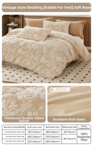 Boyang Home Textile | Vintage Elegant Rabbit Fur-Like Carving Design Milk Velvet Bed Four-Piece Set