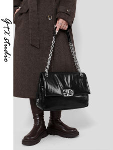 GTX.STUDIO Leather Tote Bag Large Capacity Chain Messenger Bag Black Minimalist Versatile Crossbody Bag British Style Casual