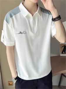 Áo Thun Nam Mùa Hè 2024 Cổ Polo Tay Ngắn Lụa Băng Mới Dáng Rộng Thời Trang Thường Ngày Chất Liệu Polyester