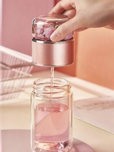 Tea Infuser Glass Cup - Double Wall Insulated & Heat-Resistant Cute Portable Tumbler for Women Summer Travel & Office Use
