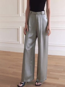 Hong Kong Style Luxury Acetate Satin Casual Trousers Women High Waist Drape Loose Straight Leg Pants Autumn Fashion plus Size