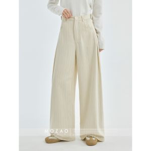 MoZao Womens Loose Wide Leg Casual Pants Autumn New Style High Waist Striped Design Trousers for Ladies Comfortable Fit