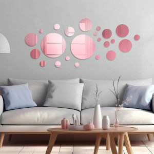 32 PCs 3D Acrylic Mirror Wall Sticker Round Mirror DIY Bedroom Bathroom and TV Background Room Sticker Wall Decoration