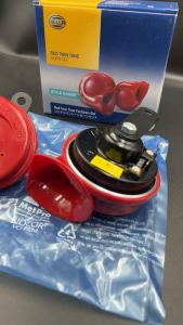 แตร Hella แท้ 100% แตรหอยโข่ง เสียงรถเบนซ์ 110db รุ่น Red Twin Tone Set (Style Range) สีเเดง 1 คู่ 12V