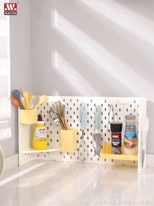 ที่วางของตั้งโต๊ะ แผ่นแขวนของ PEGBOARD ปรับวางได้ 2 แบบ พร้อมตะขอแขวน ที่ใส่ของในตัว สูง 28.5 cm ไม่เป็นสนิม